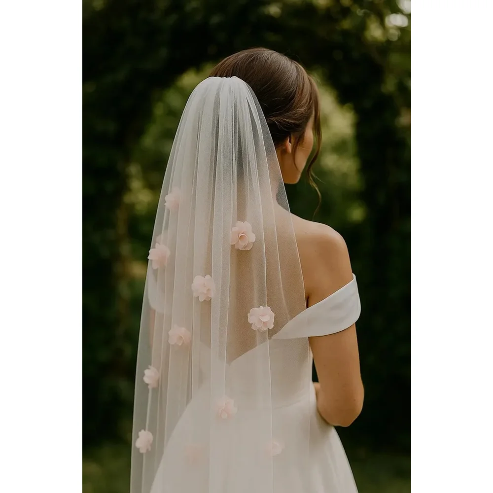 New Floral Fantasy Wedding Veil, 3D flowers on Soft Italian Tulle Bride Bridal